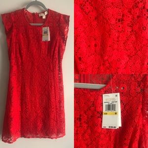 Michael Kors Lace A Line Dress w/ Flutter Sleeves